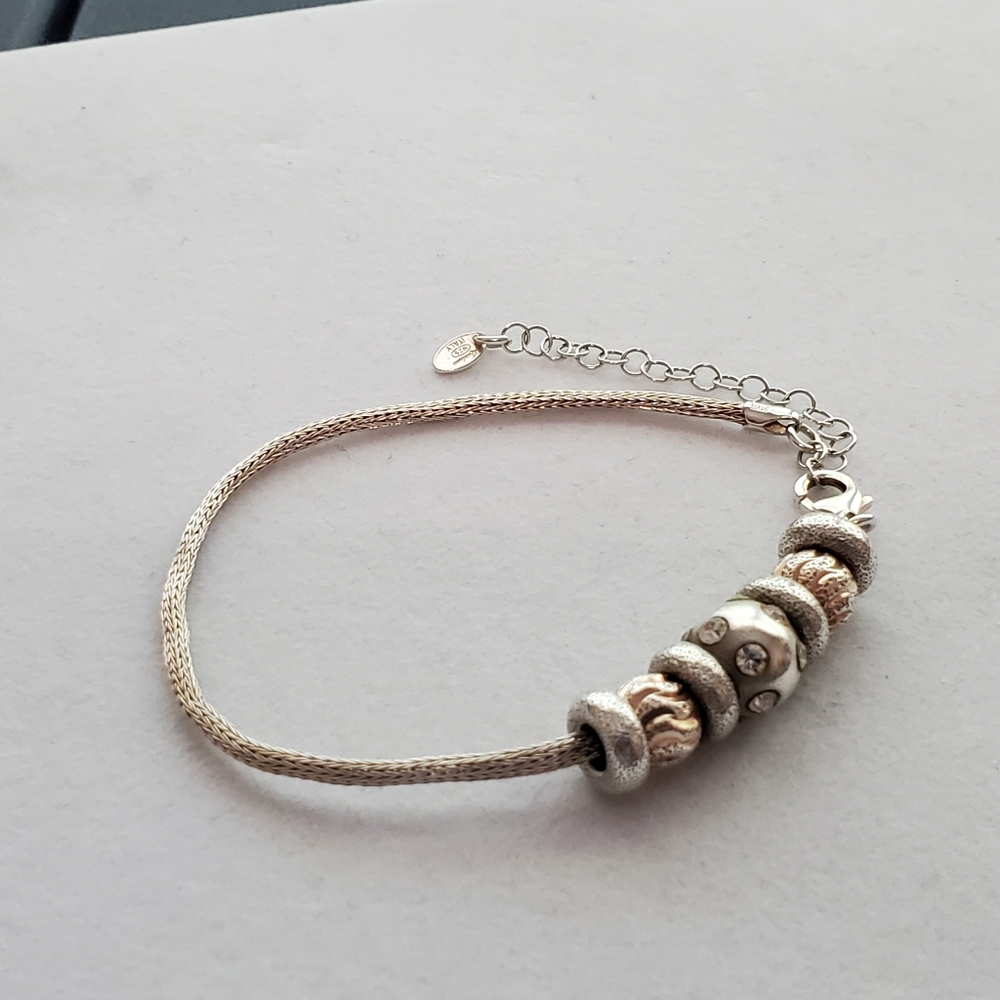 Dyadema 925 Italy Bracelet with Rose & Silver Beads (Adjustable!) - Picture 8 of 16